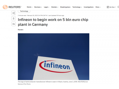 25 billion dollars! Infineon has made its biggest single investment in Texas Instruments to build another wafer factory